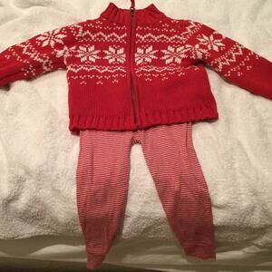 Carters red white zip sweater legging combo worn 1